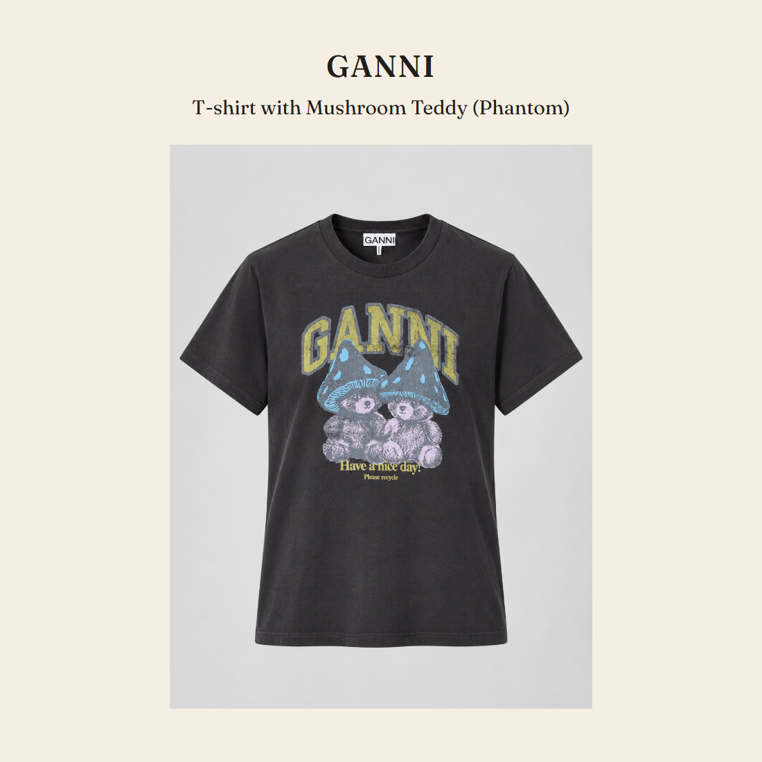 가니(GANNI) T-shirt with Mushroom Teddy (Phantom) - 영국 정품 직수입 | Lhea UK(레아영국)