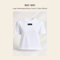 미우미우(Miu Miu) Logo-Embroidered Boxy Cotton T-Shirt (White) - 영국 정품 직수입 | Lhea UK(레아영국)