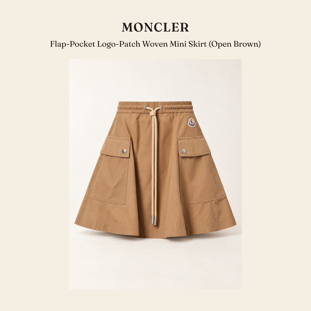 몽클레르(Moncler) Flap-Pocket Logo-Patch Woven Mini Skirt (Open Brown) - 영국직구 정품 | 레아영국