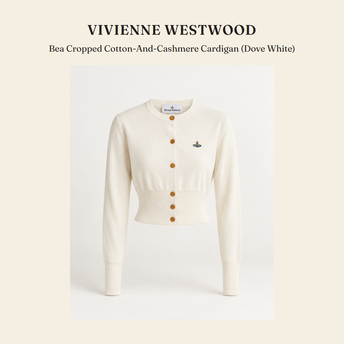 비비안 웨스트우드(Vivienne Westwood) Bea Cropped Cotton-And-Cashmere Cardigan (Dove White) - 영국 정품 직수입 | Lhea UK(레아영국)