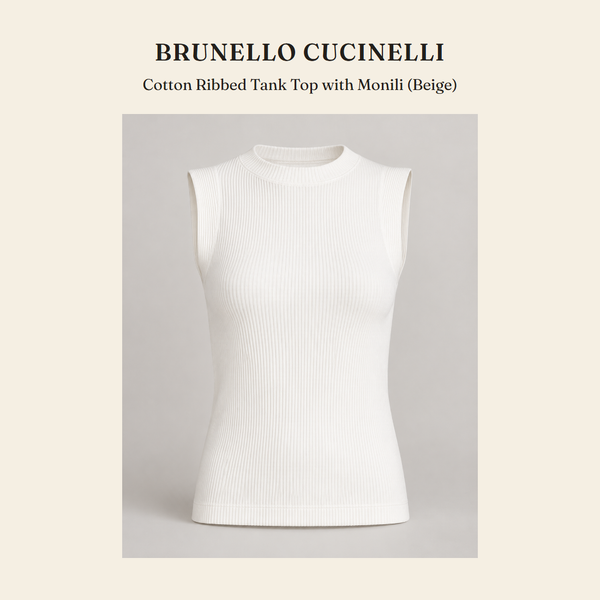 브루넬로 쿠치넬리(Brunello Cucinelli) Cotton Ribbed Tank Top with Monili (Beige) - 영국 정품 직수입 | Lhea UK(레아영국)
