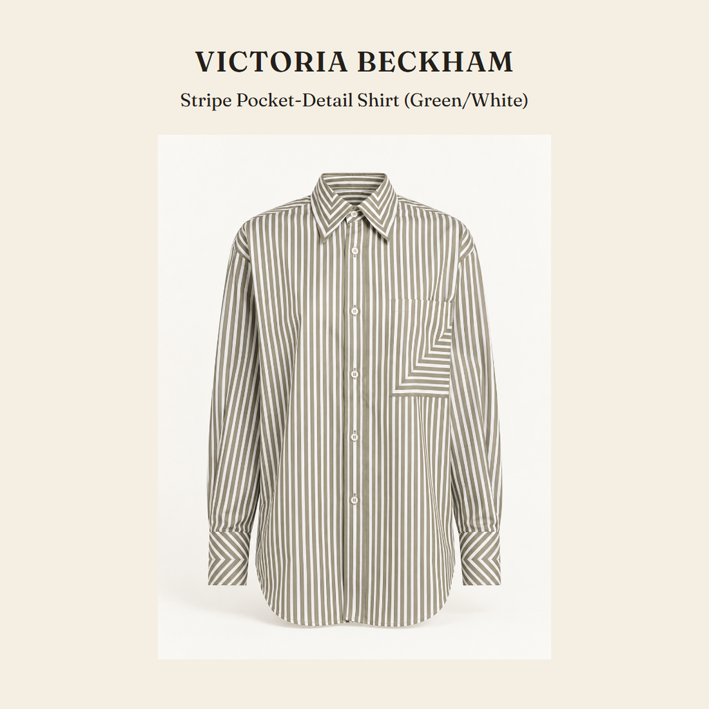빅토리아 베컴(Victoria Beckham) Stripe Pocket-Detail Shirt (Green/White) 셔츠 - 영국 정품 직수입 | Lhea UK(레아영국)
