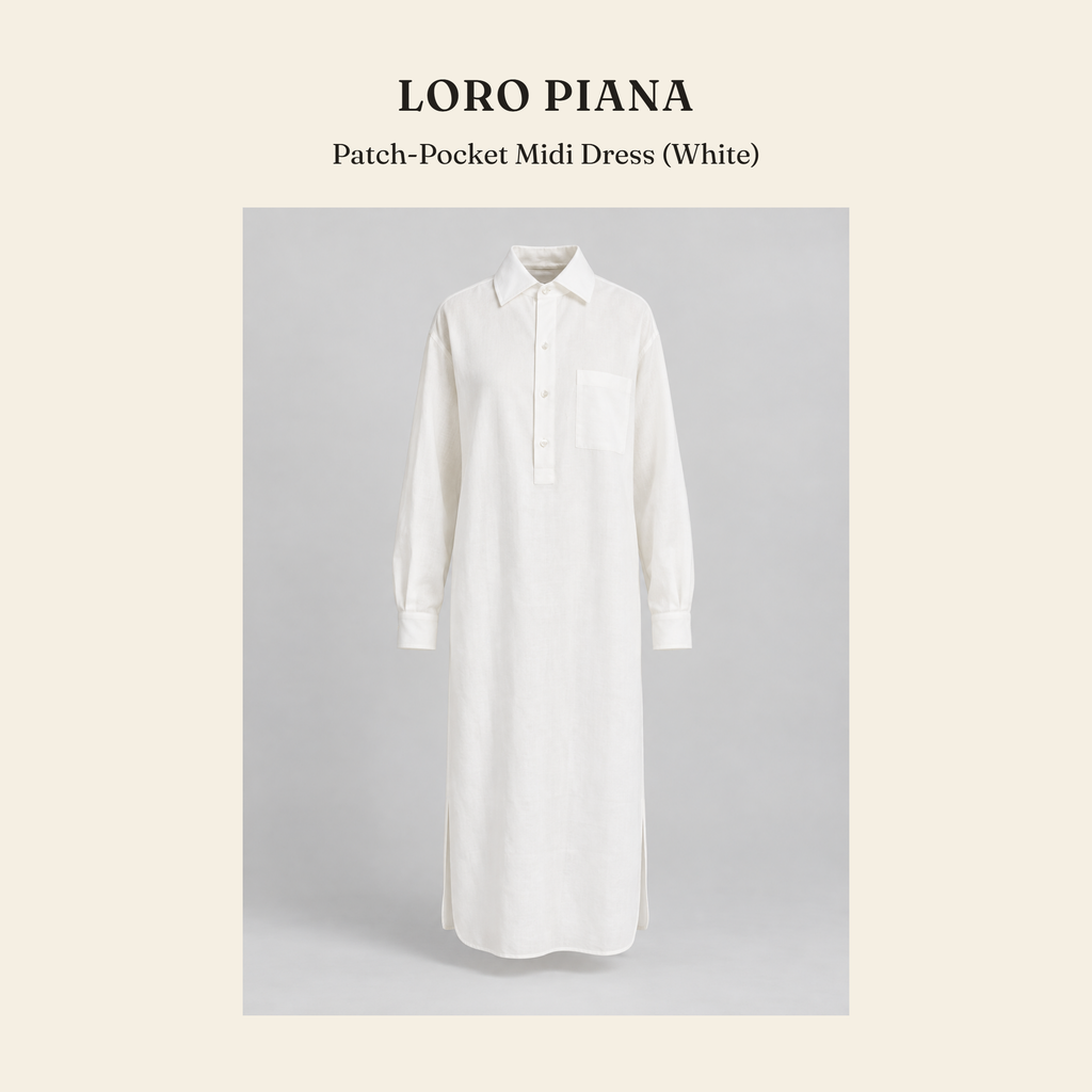로로피아나(Loro Piana) Patch-Pocket Midi Dress (White) 원피스 - 영국직구 정품 | 레아영국