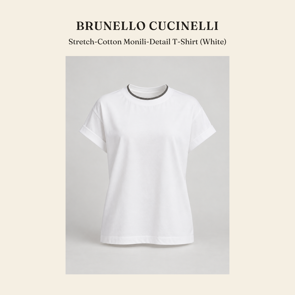 브루넬로 쿠치넬리(Brunello Cucinelli) Stretch-Cotton Monili-Detail T-Shirt (White) - 영국직구 정품 | 레아영국
