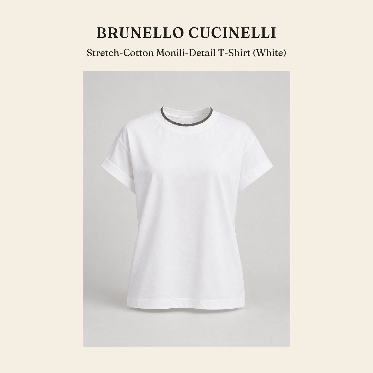 브루넬로 쿠치넬리(Brunello Cucinelli) Stretch-Cotton Monili-Detail T-Shirt (White) - 영국직구 정품 | 레아영국
