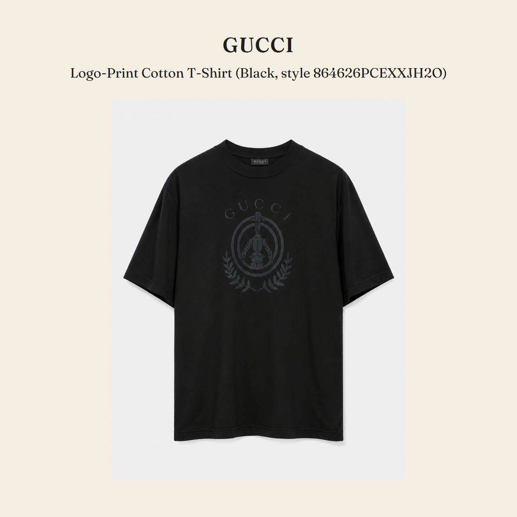 구찌(Gucci) Logo-Print Cotton T-Shirt (Black, style 864626PCEXXJH2O) - 영국 정품 직수입 | Lhea UK(레아영국)