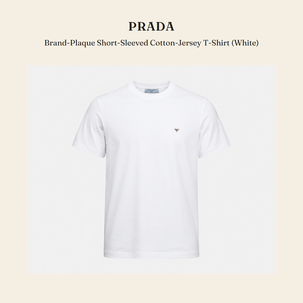프라다(Prada) Brand-Plaque Short-Sleeved Cotton-Jersey T-Shirt (White) - 영국 정품 직수입 | Lhea UK(레아영국)