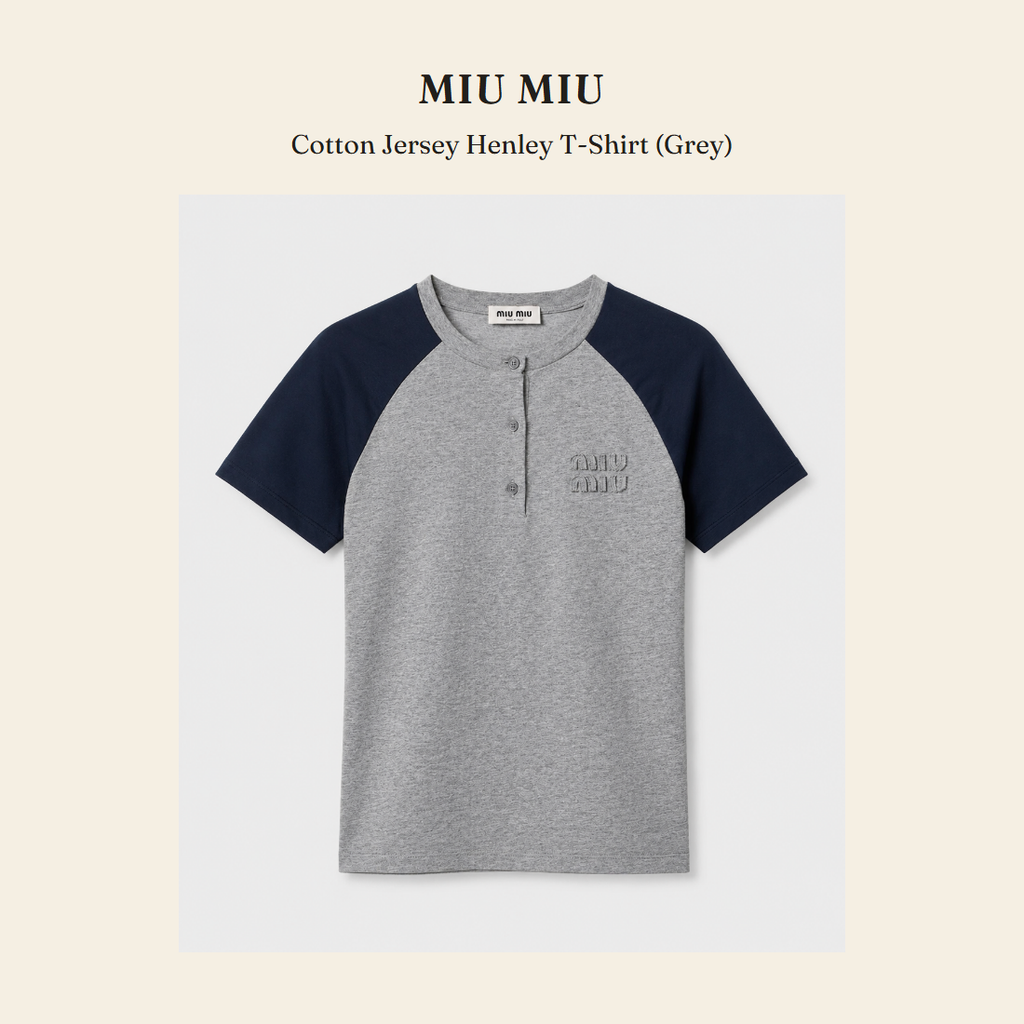 미우미우(Miu Miu) Cotton Jersey Henley T-Shirt (Grey) - 영국 정품 직수입 | Lhea UK(레아영국)