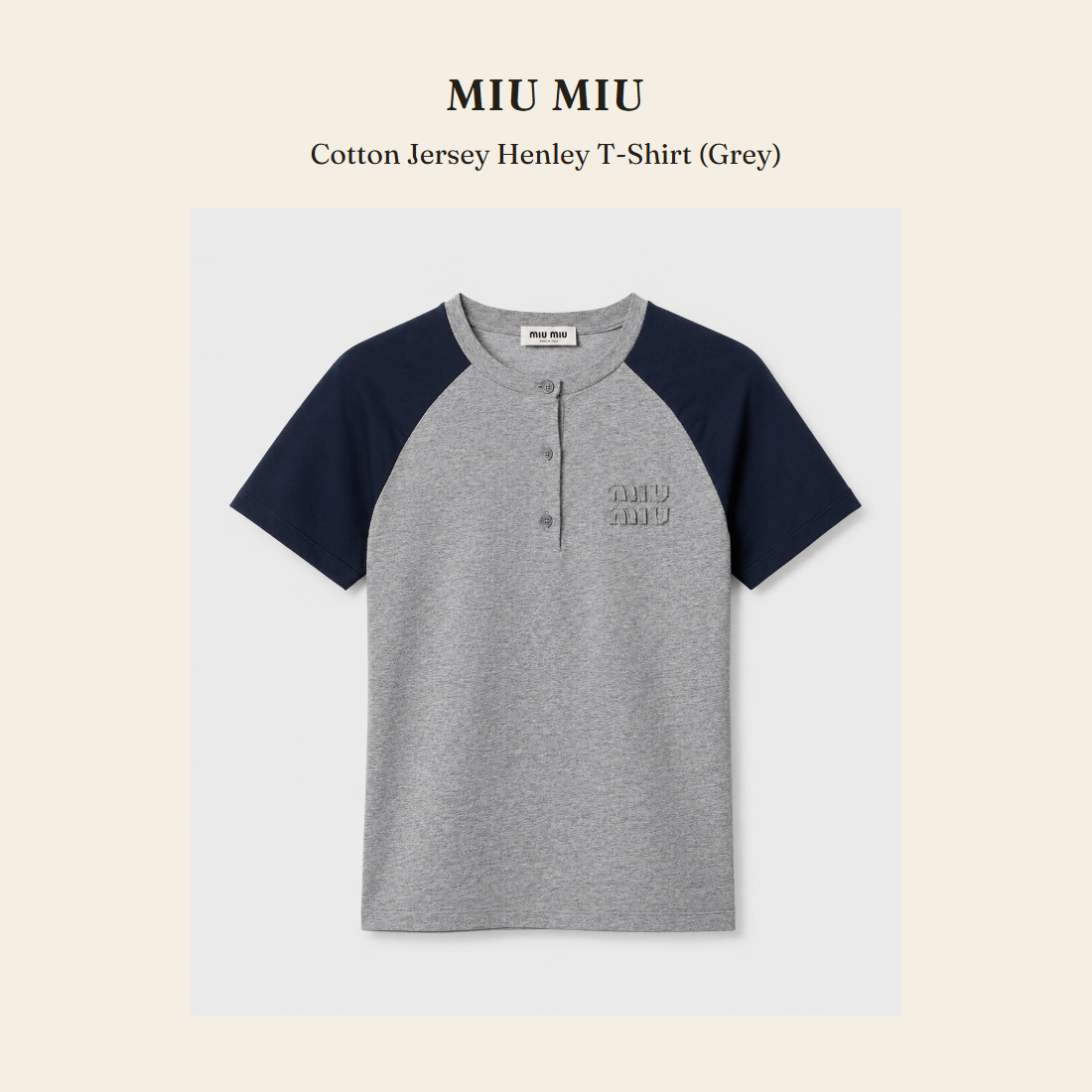 미우미우(Miu Miu) Cotton Jersey Henley T-Shirt (Grey) - 영국 정품 직수입 | Lhea UK(레아영국)
