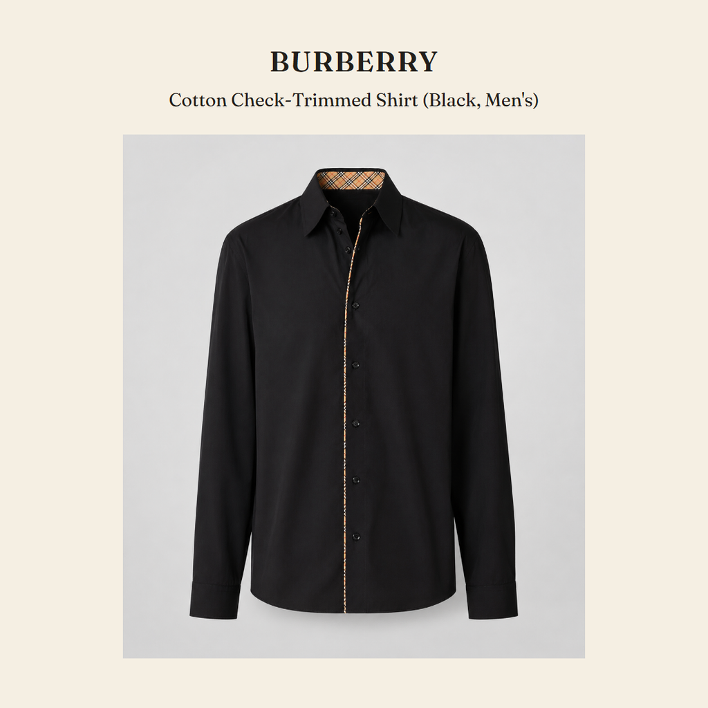 버버리(Burberry) Cotton Check-Trimmed Shirt (Black, Men's) 남성 셔츠 - 영국 정품 직수입 | Lhea UK(레아영국)