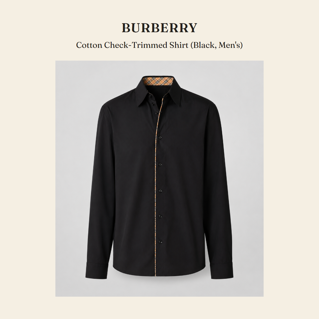 버버리(Burberry) Cotton Check-Trimmed Shirt (Black, Men's) 남성 셔츠 - 영국 정품 직수입 | Lhea UK(레아영국)