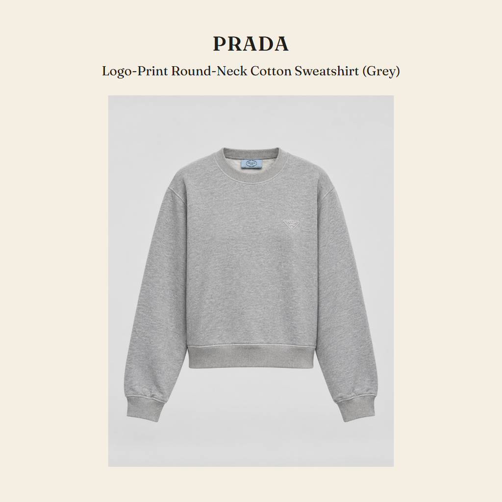 프라다(Prada) Logo-Print Round-Neck Cotton Sweatshirt (Grey) - 영국 정품 직수입 | Lhea UK(레아영국)
