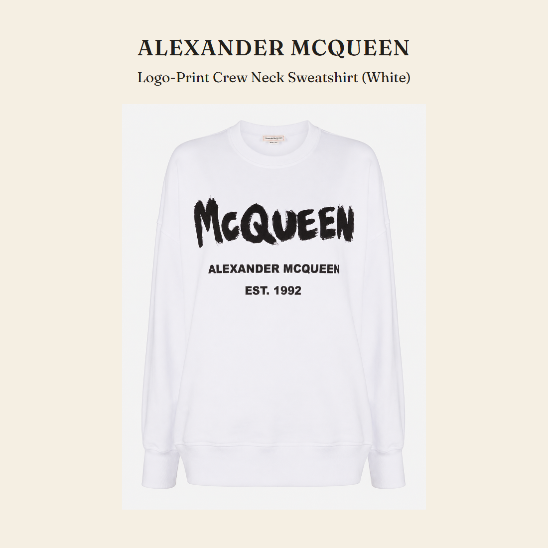 알렉산더 맥퀸(Alexander McQueen) Logo-Print Crew Neck Sweatshirt (White) - 영국 정품 직수입 | Lhea UK(레아영국)