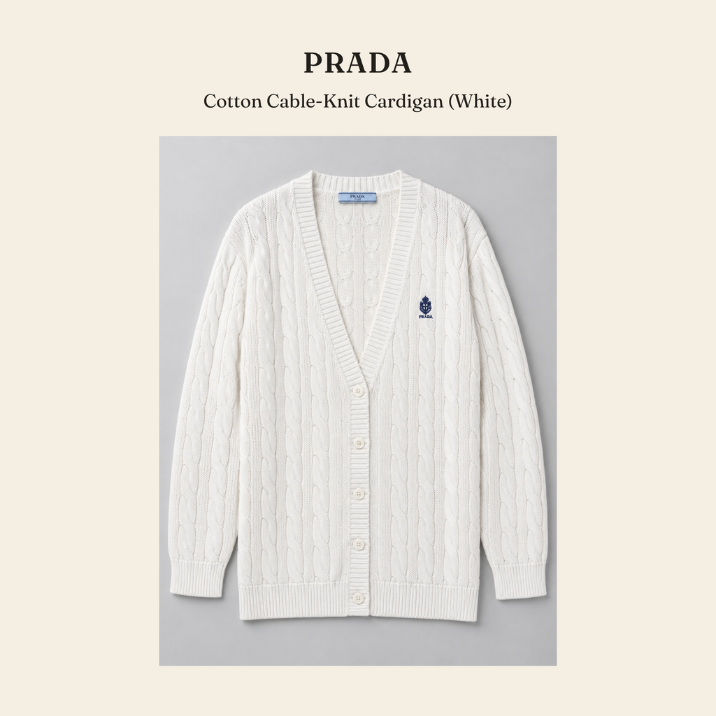 프라다(Prada) Cotton Cable-Knit Cardigan (White) 니트웨어 - 영국직구 정품 | 레아영국