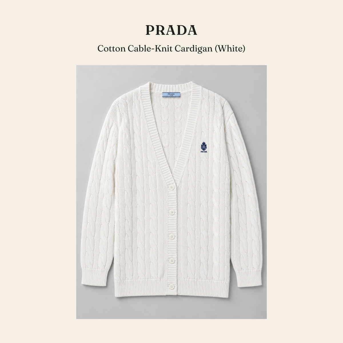 프라다(Prada) Cotton Cable-Knit Cardigan (White) 니트웨어 - 영국직구 정품 | 레아영국