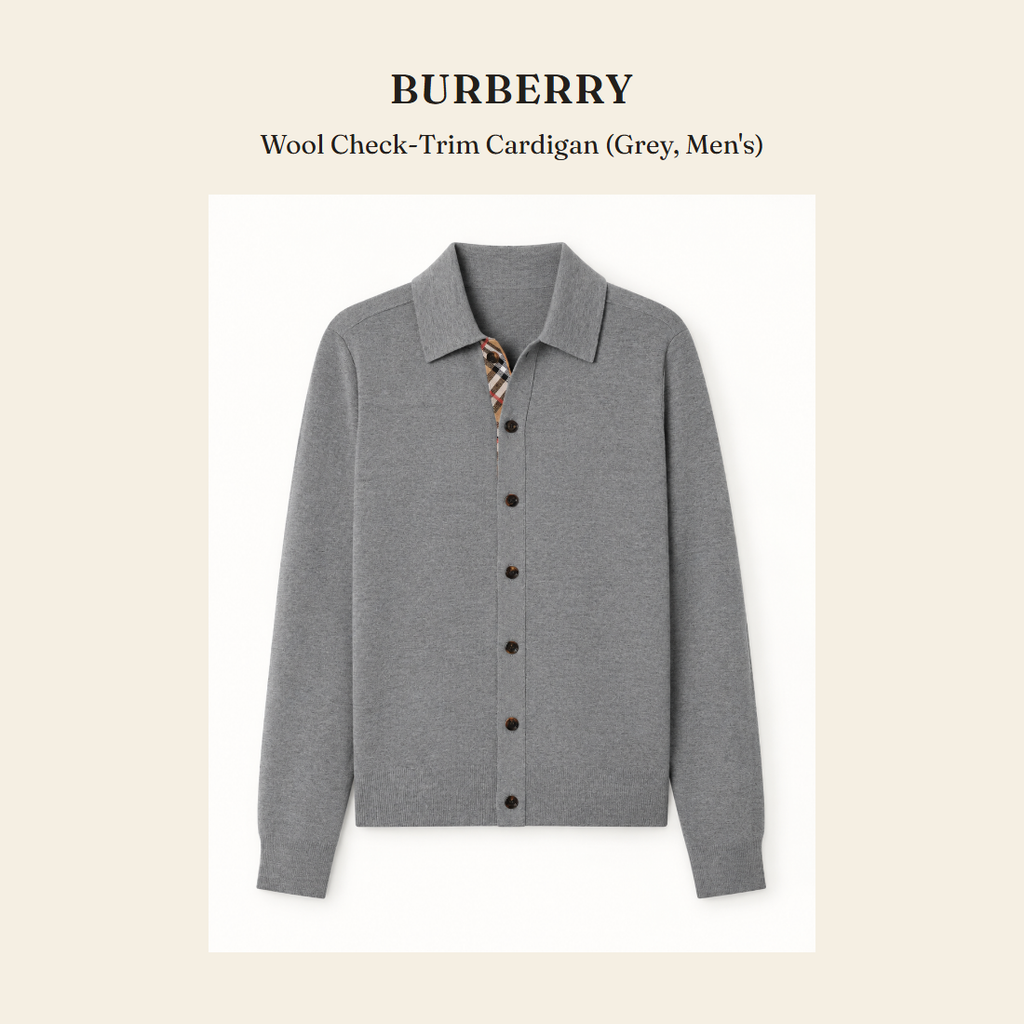 Burberry Wool Check-Trim Cardigan (Grey, Men's) - 영국 정품 직수입 | Lhea UK(레아영국)