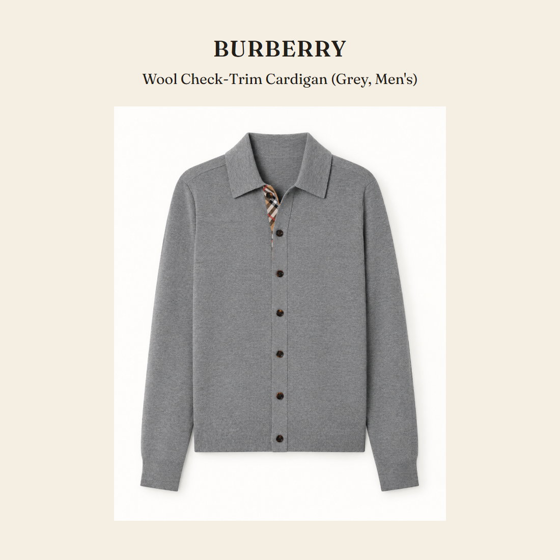 Burberry Wool Check-Trim Cardigan (Grey, Men's) - 영국 정품 직수입 | Lhea UK(레아영국)