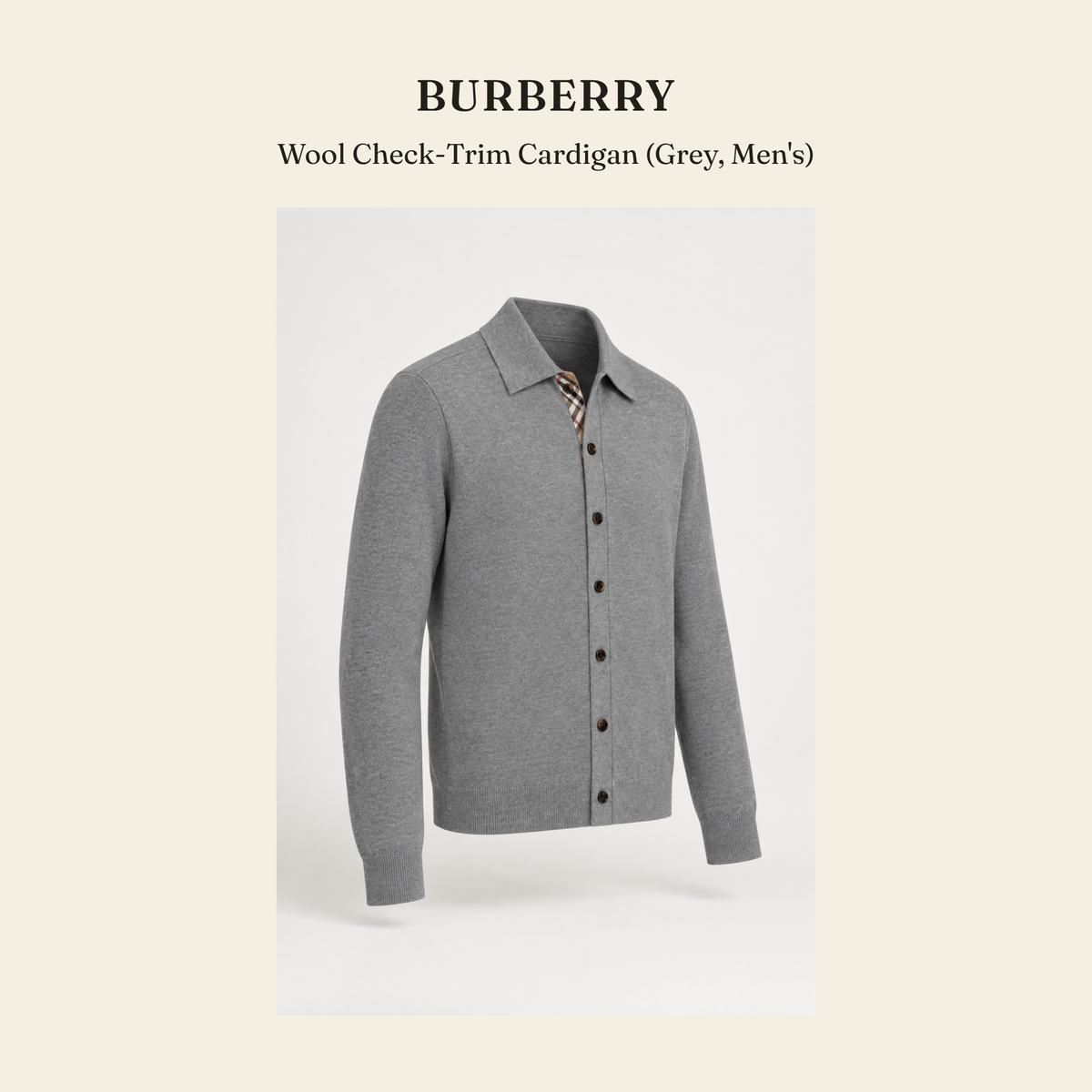 Burberry Wool Check-Trim Cardigan (Grey, Men's) - 영국직구 정품 | 레아영국