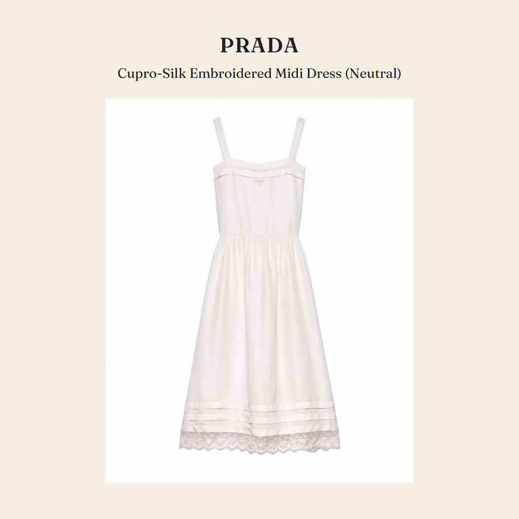 프라다(Prada) Cupro-Silk Embroidered Midi Dress (Neutral) - 영국 정품 직수입 | Lhea UK(레아영국)