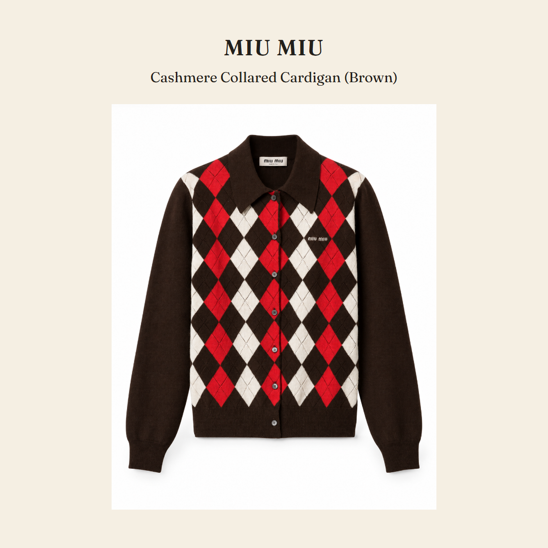 미우미우(Miu Miu) Cashmere Collared Cardigan (Brown) - 영국 정품 직수입 | Lhea UK(레아영국)