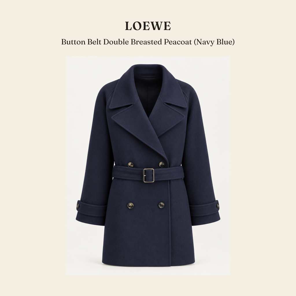 로에베(Loewe) Button Belt Double Breasted Peacoat (Navy Blue) - 영국직구 정품 | 레아영국