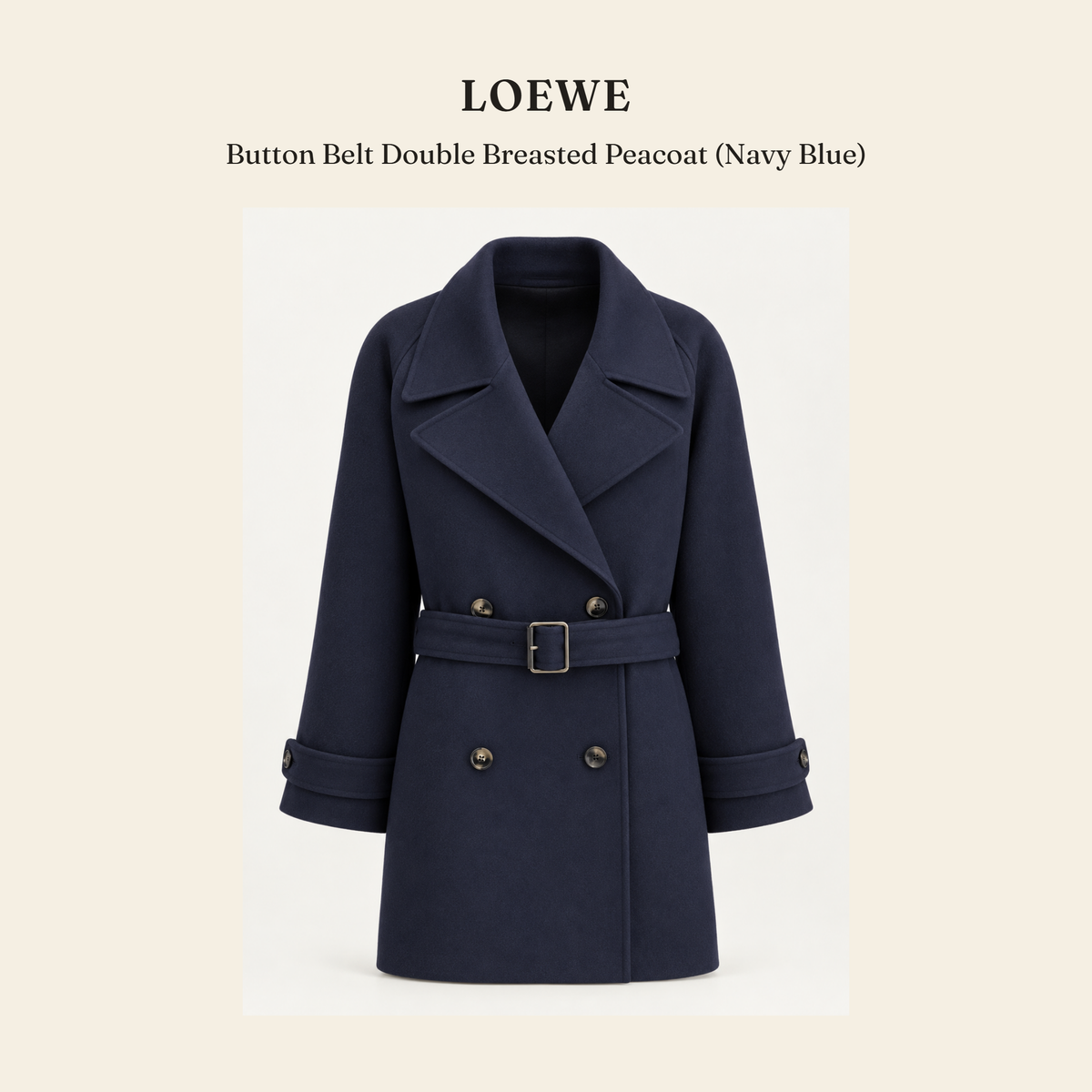로에베(Loewe) Button Belt Double Breasted Peacoat (Navy Blue) - 영국직구 정품 | 레아영국
