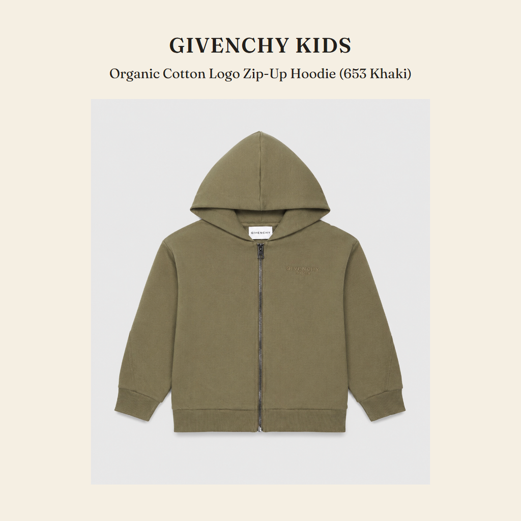 지방시 키즈(Givenchy Kids) Organic Cotton Logo Zip-Up Hoodie (653 Khaki) - 영국 정품 직수입 | Lhea UK(레아영국)