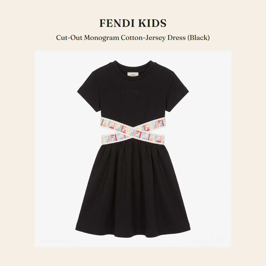 펜디 키즈(Fendi Kids) Cut-Out Monogram Cotton-Jersey Dress (Black) 원피스 - 영국 정품 직수입 | Lhea UK(레아영국)