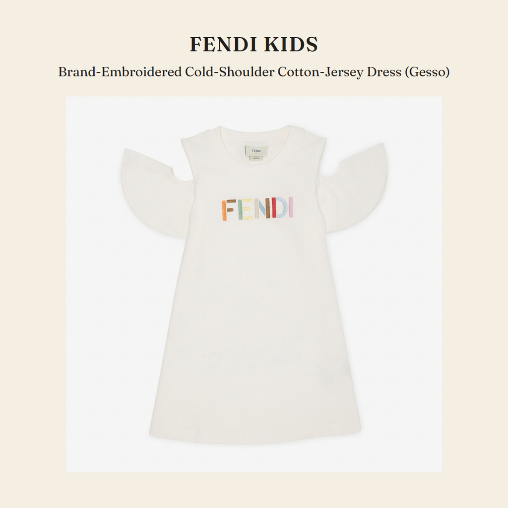 펜디 키즈(Fendi Kids) Brand-Embroidered Cold-Shoulder Cotton-Jersey Dress (Gesso) 원피스 - 영국 정품 직수입 | Lhea UK(레아영국)