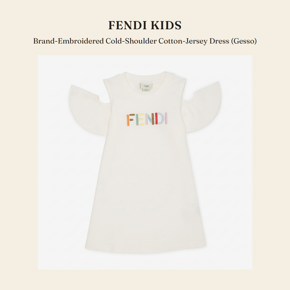 펜디 키즈(Fendi Kids) Brand-Embroidered Cold-Shoulder Cotton-Jersey Dress (Gesso) 원피스 - 영국 정품 직수입 | Lhea UK(레아영국)