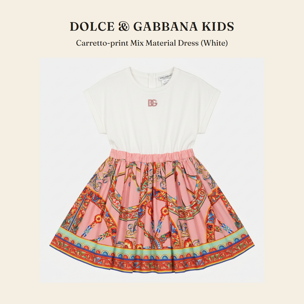 돌체앤가바나 키즈(Dolce & Gabbana Kids) Carretto-print Mix Material Dress (White) 원피스 - 영국 정품 직수입 | Lhea UK(레아영국)