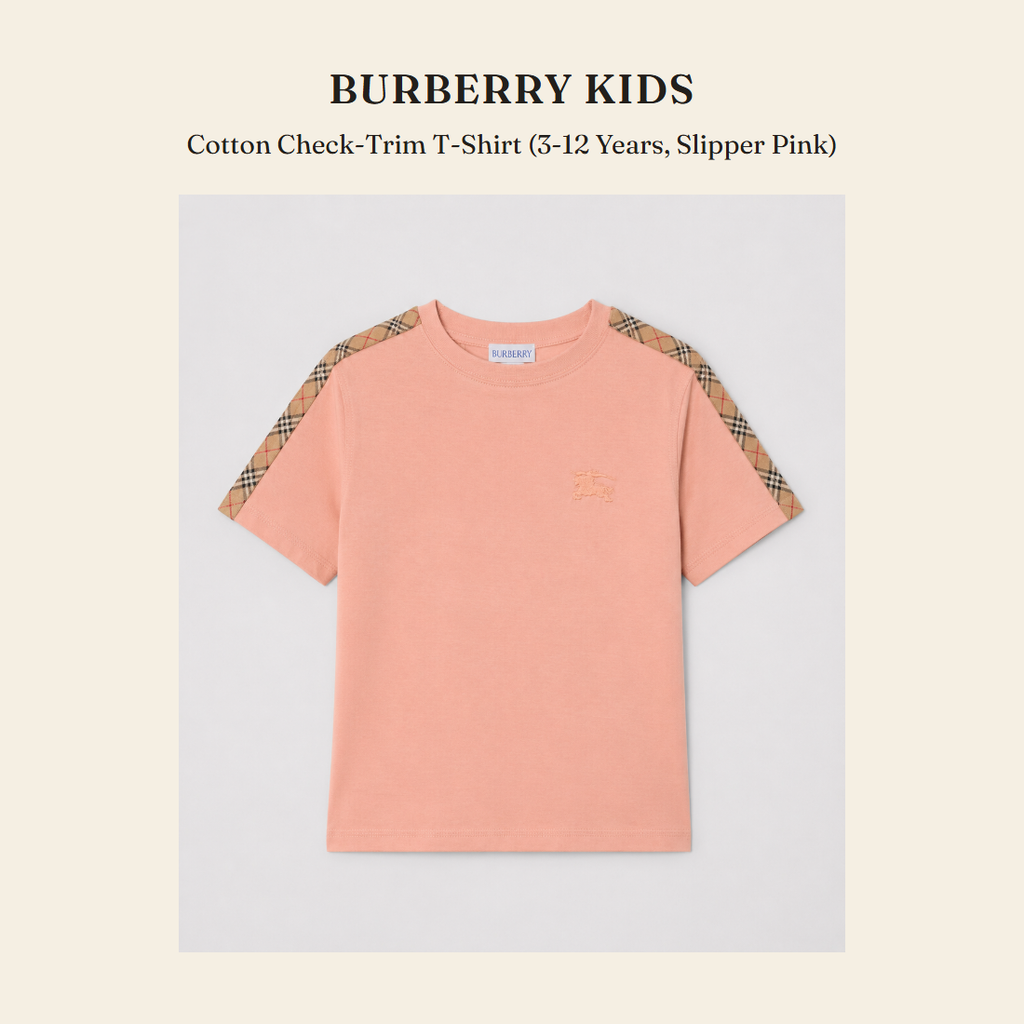 버버리 키즈(Burberry Kids) Cotton Check-Trim T-Shirt (3-12 Years, Slipper Pink) 티셔츠 - 영국 정품 직수입 | Lhea UK(레아영국)