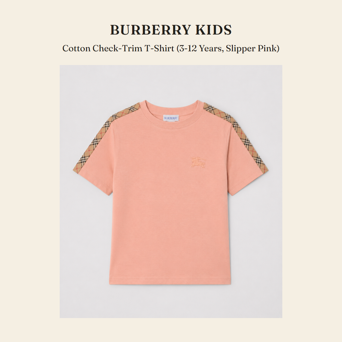 버버리 키즈(Burberry Kids) Cotton Check-Trim T-Shirt (3-12 Years, Slipper Pink) 티셔츠 - 영국 정품 직수입 | Lhea UK(레아영국)