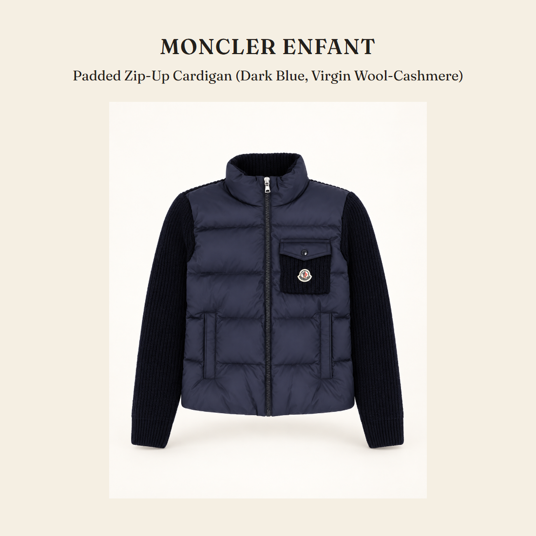 몽클레르 앙팡(Moncler Enfant) Padded Zip-Up Cardigan (Dark Blue, Virgin Wool-Cashmere) - 영국 정품 직수입 | Lhea UK(레아영국)