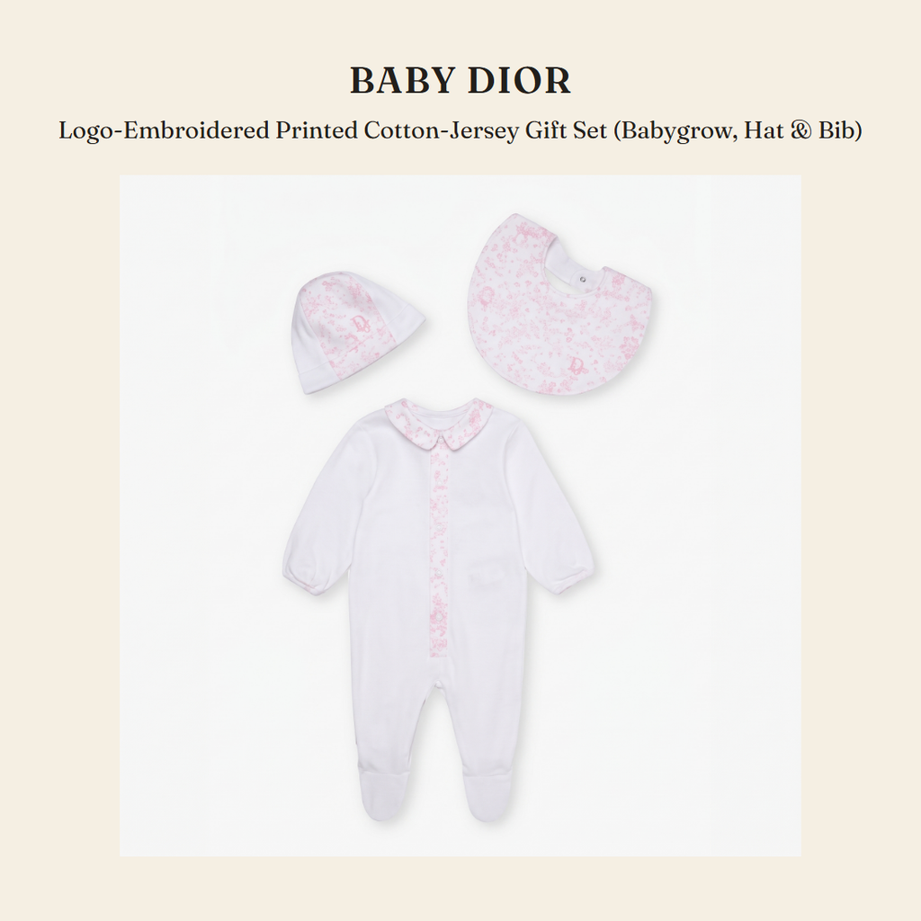 베이비 디올(Baby Dior) Logo-Embroidered Printed Cotton-Jersey Gift Set (Babygrow, Hat & Bib) - 영국 정품 직수입 | Lhea UK(레아영국)