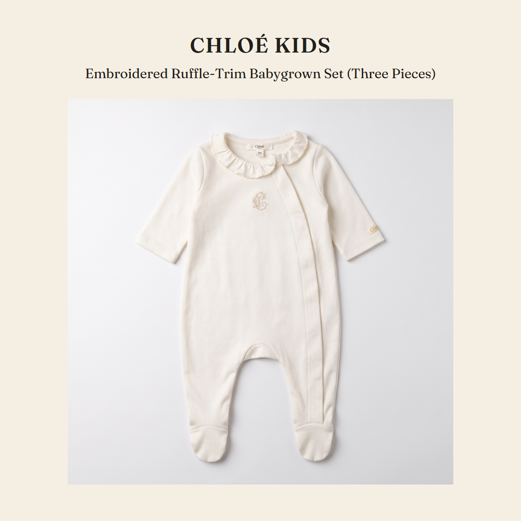 클로에 키즈(Chloé Kids) Embroidered Ruffle-Trim Babygrown Set (Three Pieces) - 영국 정품 직수입 | Lhea UK(레아영국)