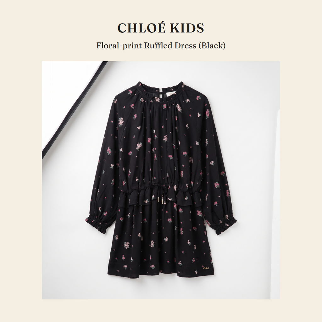 클로에 키즈(Chloé Kids) Floral-print Ruffled Dress (Black) 원피스 - 영국 정품 직수입 | Lhea UK(레아영국)
