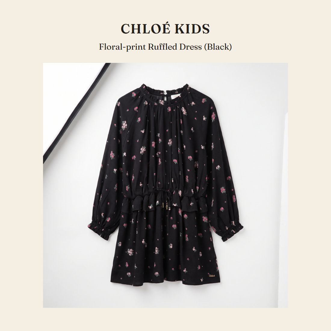 클로에 키즈(Chloé Kids) Floral-print Ruffled Dress (Black) 원피스 - 영국 정품 직수입 | Lhea UK(레아영국)