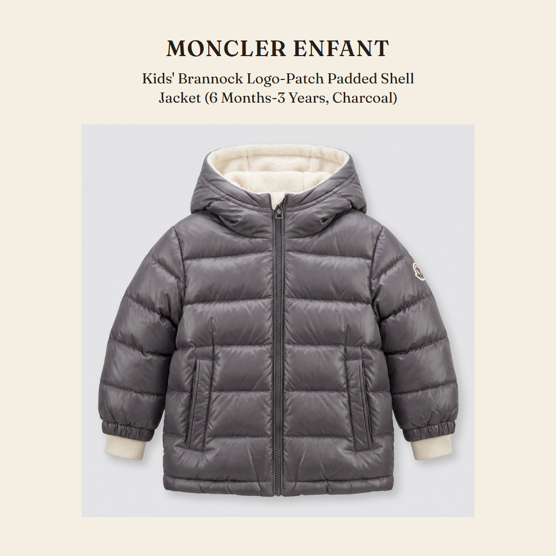 몽클레르 앙팡(Moncler Enfant) Kids' Brannock Logo-Patch Padded Shell Jacket (6 Months-3 Years, Charcoal) - 영국 정품 직수입 | Lhea UK(레아영국)
