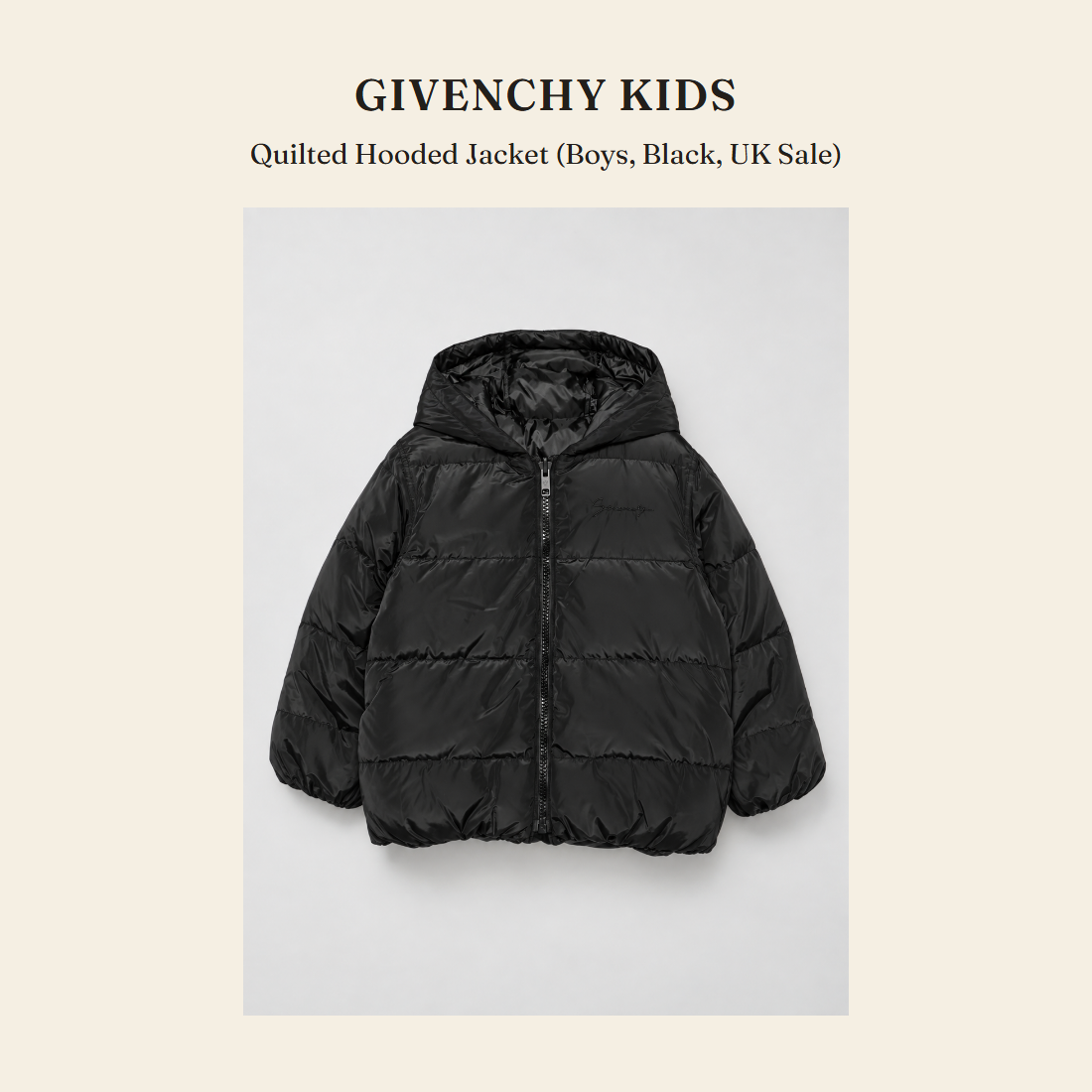 지방시 키즈(Givenchy Kids) Quilted Hooded Jacket (Boys, Black, UK Sale) - 영국 정품 직수입 | Lhea UK(레아영국)