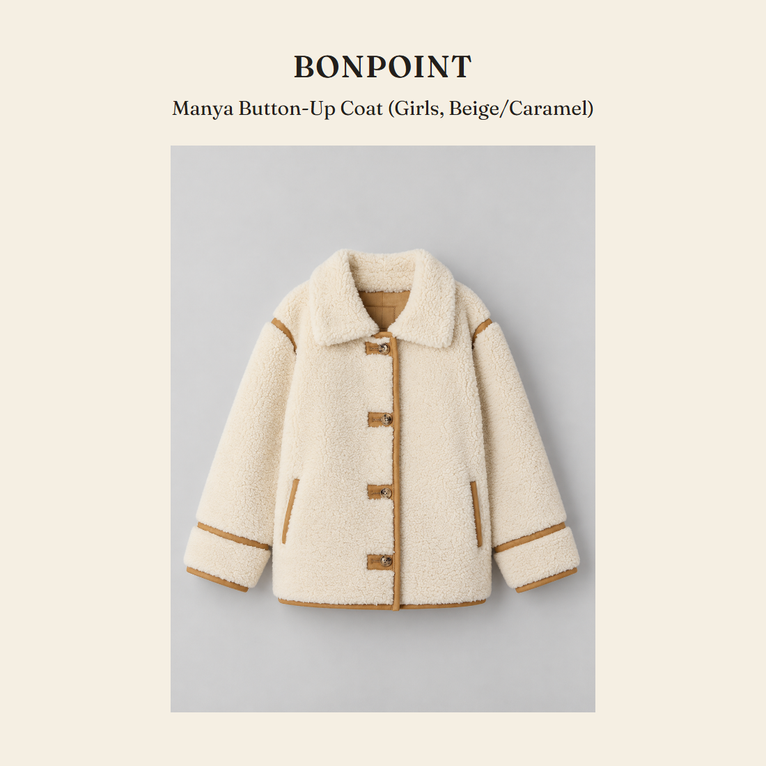봉포인트(Bonpoint) Manya Button-Up Coat (Girls, Beige/Caramel) - 영국 정품 직수입 | Lhea UK(레아영국)