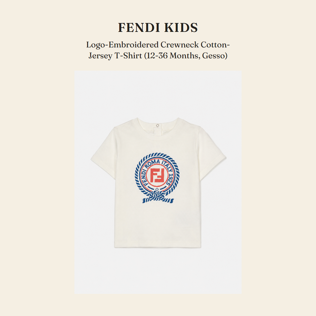 펜디 키즈(Fendi Kids) Logo-Embroidered Crewneck Cotton-Jersey T-Shirt (12-36 Months, Gesso) - 영국 정품 직수입 | Lhea UK(레아영국)