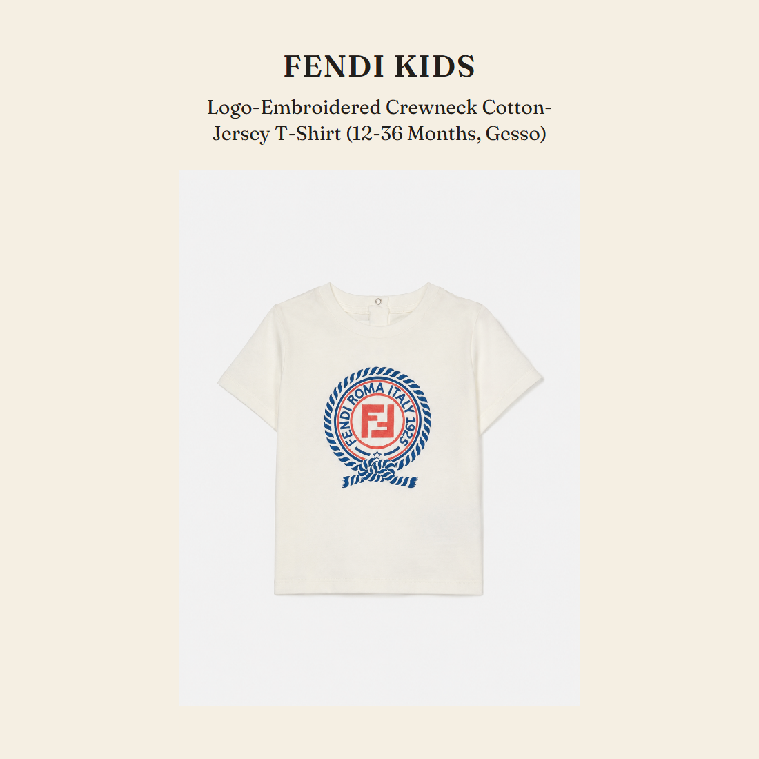 펜디 키즈(Fendi Kids) Logo-Embroidered Crewneck Cotton-Jersey T-Shirt (12-36 Months, Gesso) - 영국 정품 직수입 | Lhea UK(레아영국)