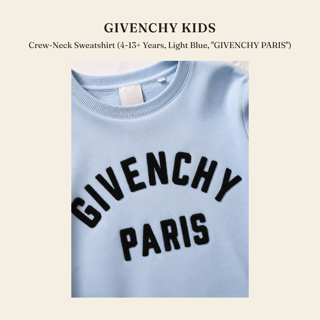 지방시 키즈(Givenchy Kids) Crew-Neck Sweatshirt (4-13+ Years, Light Blue, "GIVENCHY PARIS") - 영국 정품 직수입 | Lhea UK(레아영국)