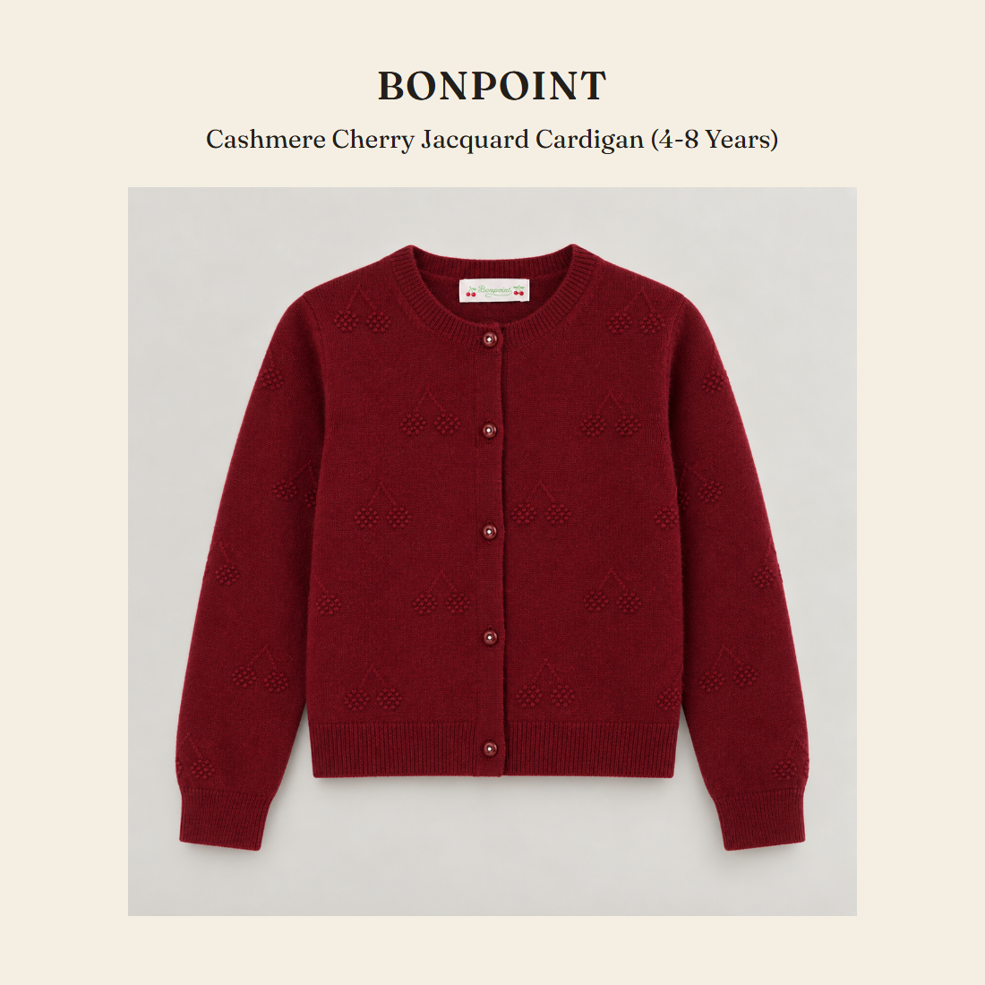봉포인트(Bonpoint) Cashmere Cherry Jacquard Cardigan (4-8 Years) - 영국 정품 직수입 | Lhea UK(레아영국)