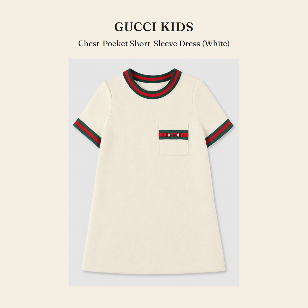 구찌 키즈(Gucci Kids) Chest-Pocket Short-Sleeve Dress (White) - 영국 정품 직수입 | Lhea UK(레아영국)