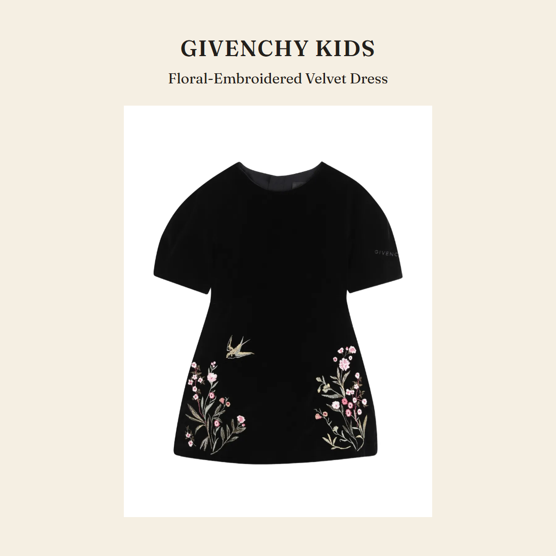 지방시 키즈(Givenchy Kids) Floral-Embroidered Velvet Dress - 영국 정품 직수입 | Lhea UK(레아영국)