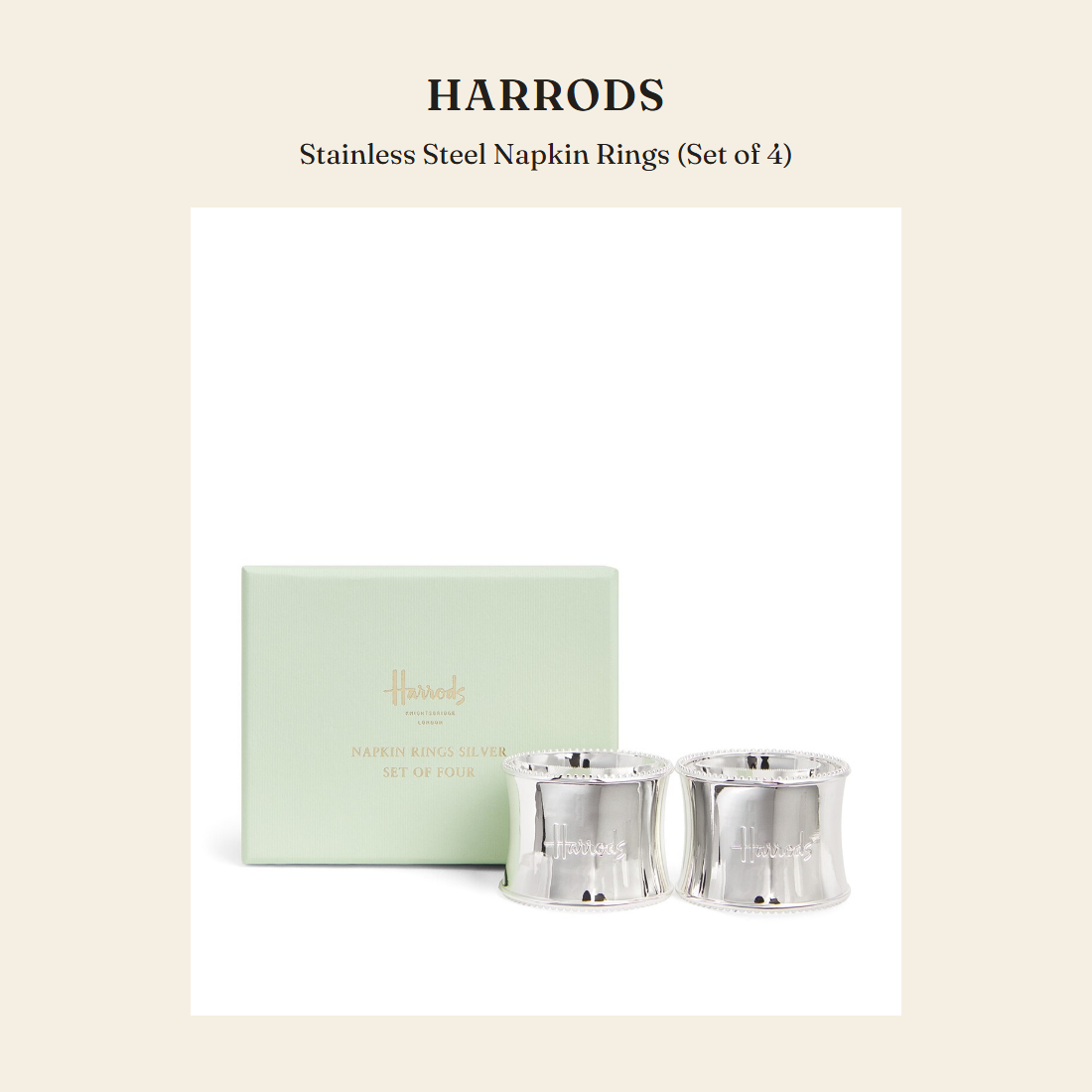 해로즈(Harrods) Stainless Steel Napkin Rings (Set of 4) 홈 텍스타일 - 영국 정품 직수입 | Lhea UK(레아영국)