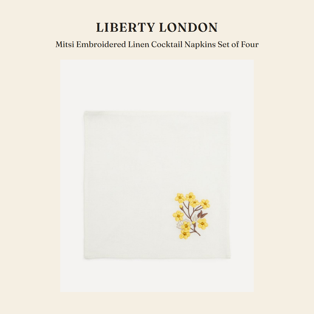 리버티 런던(Liberty London) Mitsi Embroidered Linen Cocktail Napkins Set of Four 홈 텍스타일 - 영국 정품 직수입 | Lhea UK(레아영국)