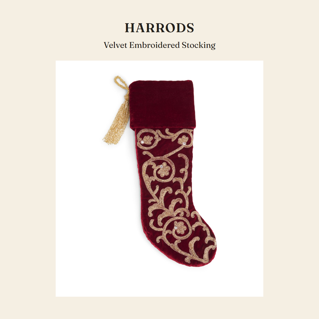 해로즈(Harrods) Velvet Embroidered Stocking 홈 데코 - 영국 정품 직수입 | Lhea UK(레아영국)